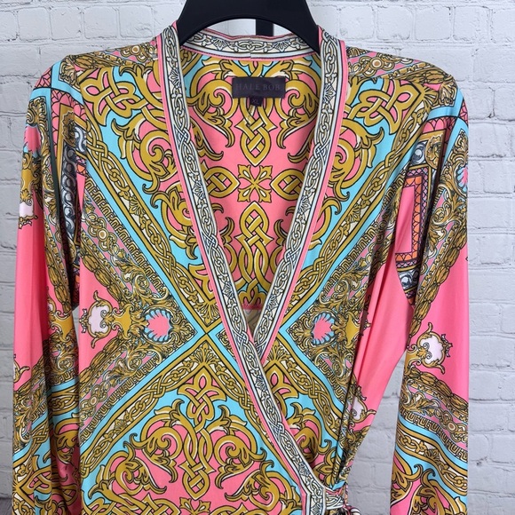 Hale Bob Maxi Length Wrap Dress Bright Colors Size XL - Picture 4 of 8